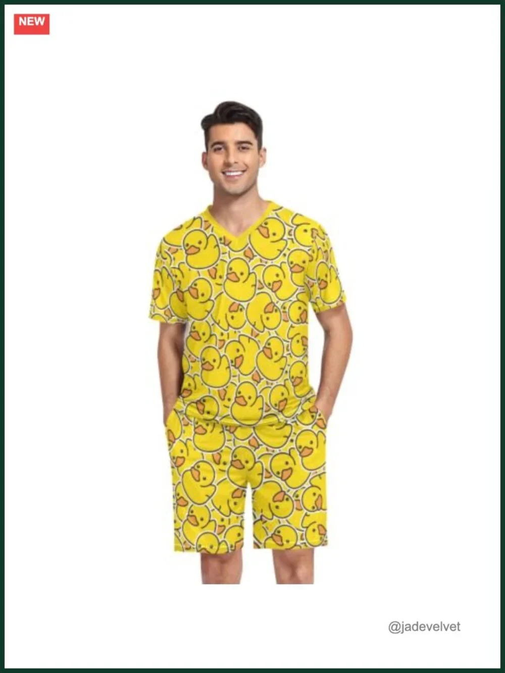 Men's Short Sleeve Pajama Set 2 Piece Summer Lounge Set V-Neck